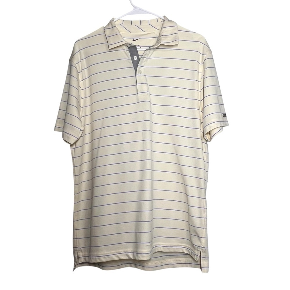 Nike Dri Fit Polo Shirt Mens Size Medium Yellow Stripe Short Sleeve Golf Casual